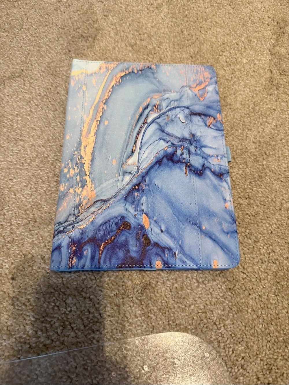 Blue Marble Vegan Leather Tablet Cover with Rose Gold Accents
